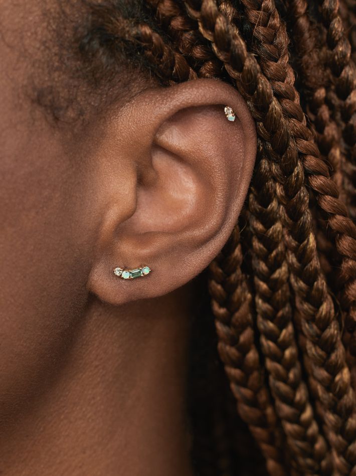 Opal and tourmaline crescent pillar earrings