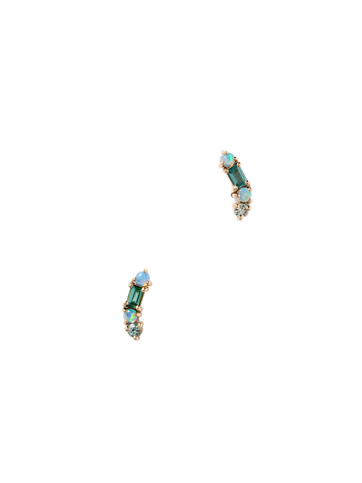 Opal and tourmaline crescent pillar earrings photo