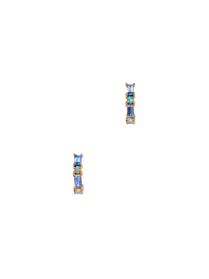 Sapphire & opal pillar huggie earring