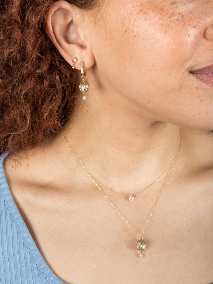 Caged pearl & diamond earrings