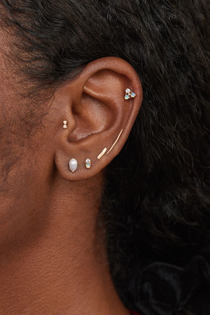 Two-Step Earrings with Opal & Diamond