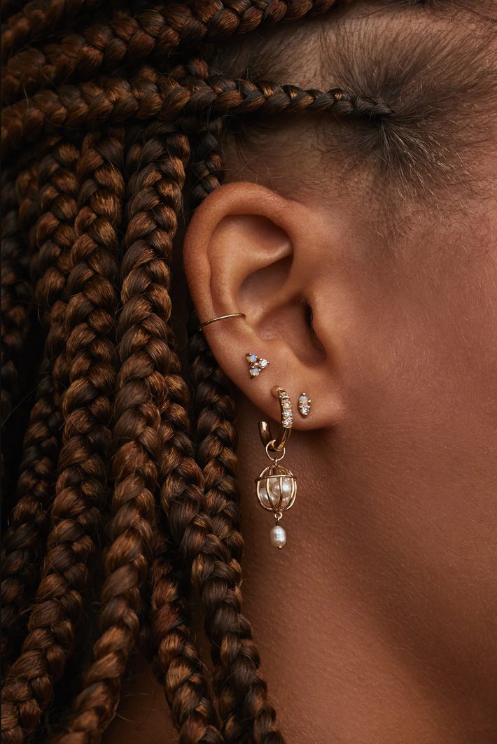 Two-Step Earrings with Opal & Diamond