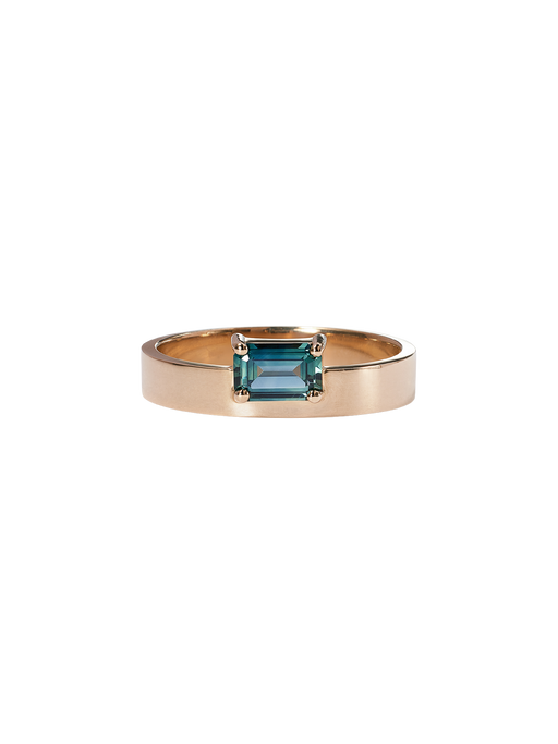 Horizontal emerald cut sapphire monolith ring photo