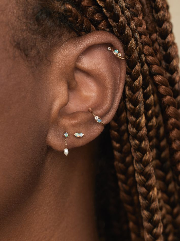 Small opal & pearl shower earrings