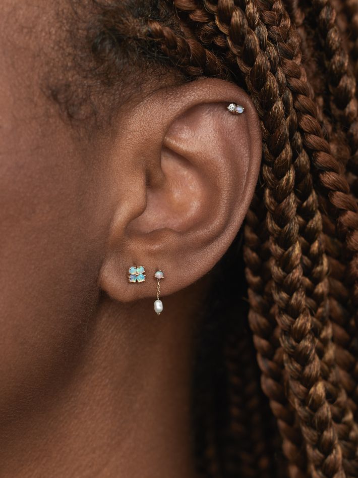 Small opal & pearl shower earrings