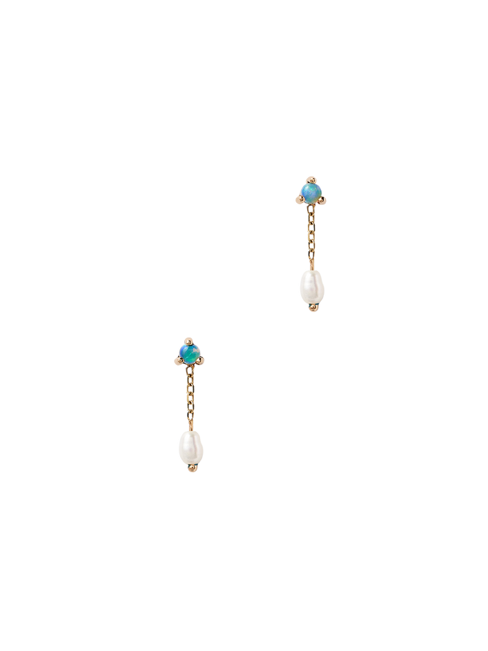 Small opal & pearl shower earrings