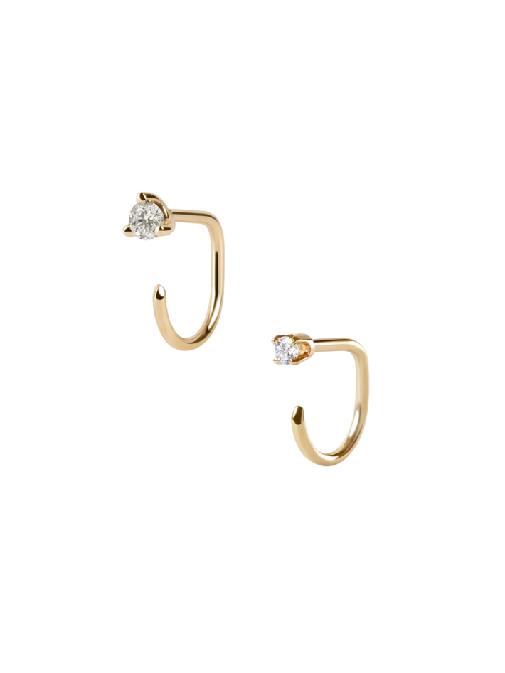 Diamond claw asymmetric earring pair