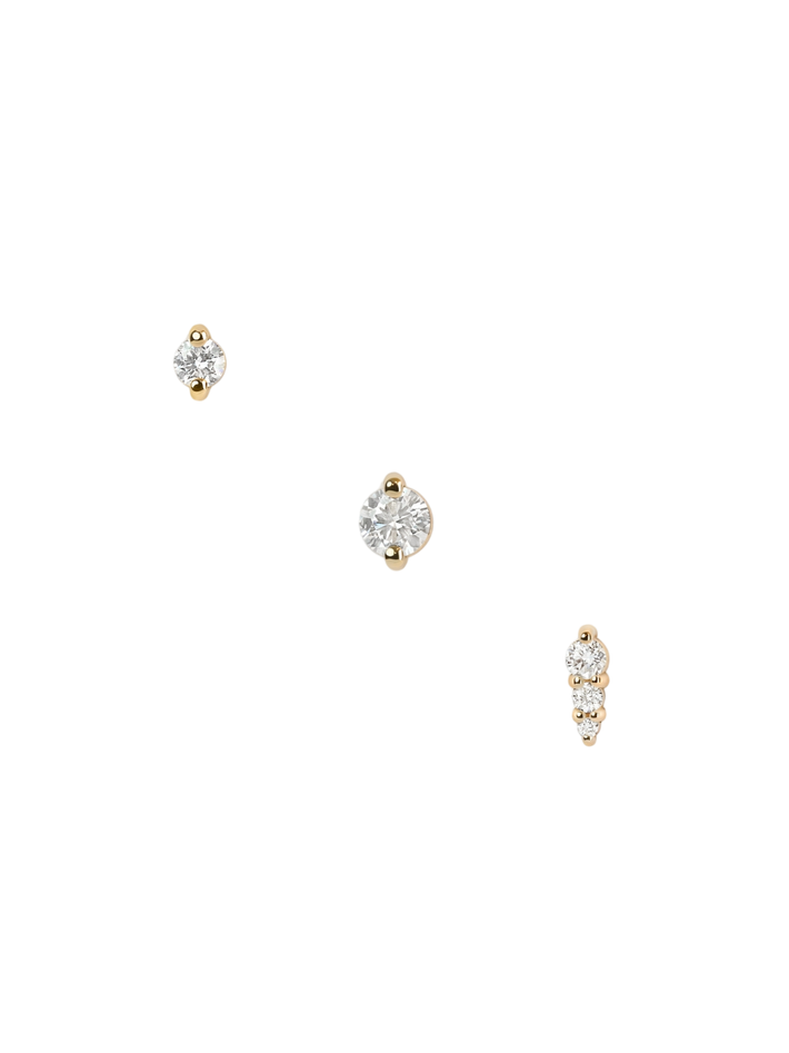 Diamond trio flat back earring set