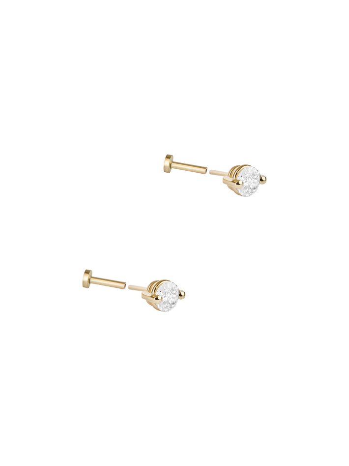 Diamond pinch flat back stud earring, 3mm