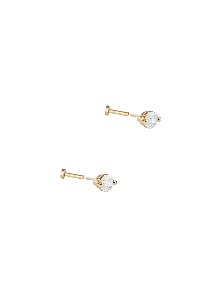 Diamond pinch flat back stud earring, 2mm