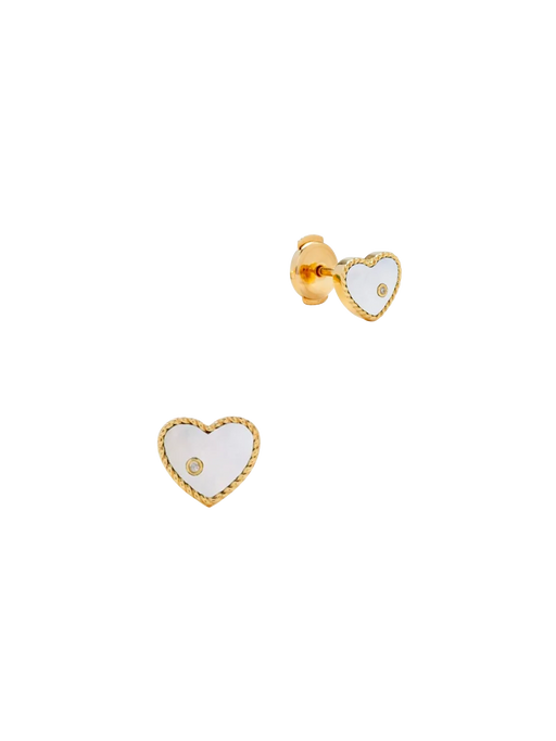Baby heart yellow gold mother of pearl studs photo