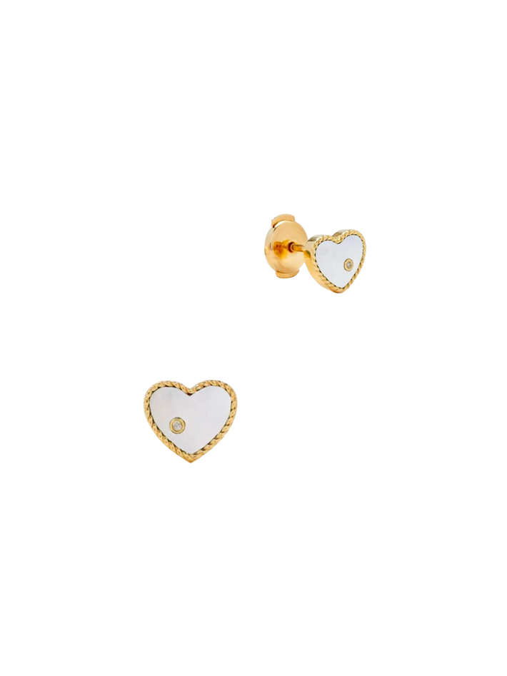 Baby heart yellow gold mother of pearl studs