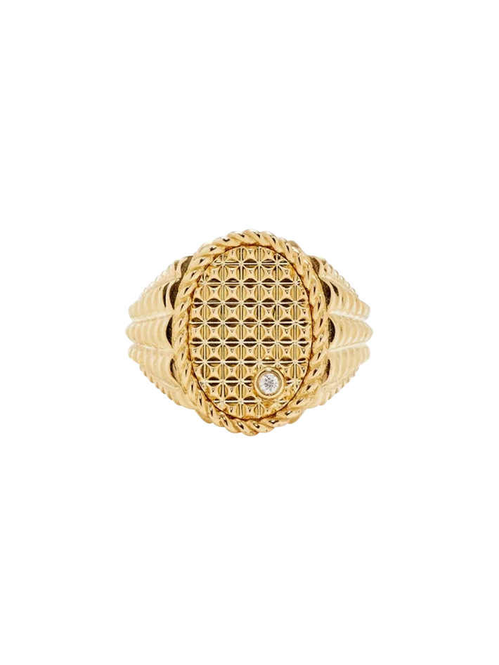 Yellow gold picotti oval signet ring