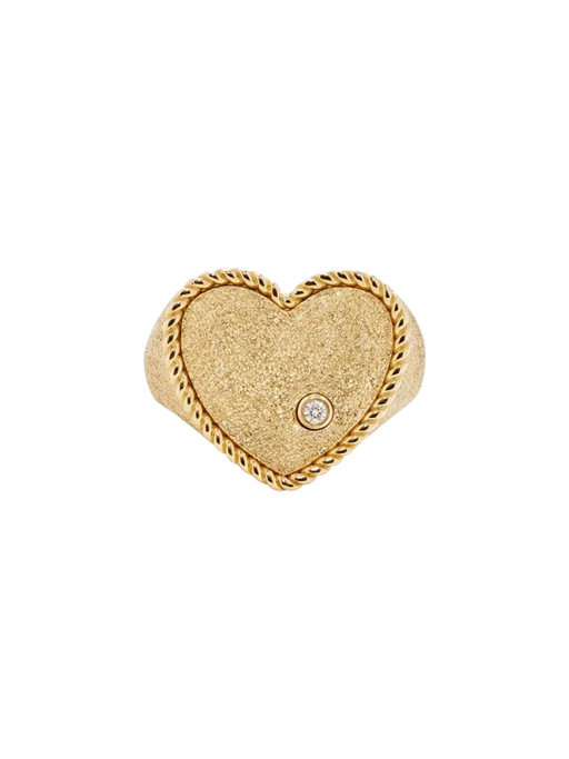 Yellow gold sequined heart signet ring photo