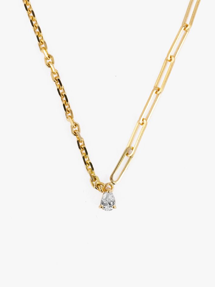 Pear-shape diamond solitaire mixed-chain necklace