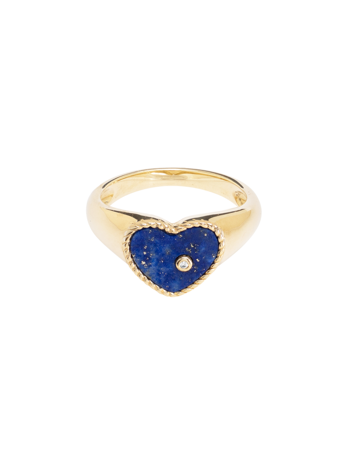 Mini diamond, lapis and gold heart signet ring