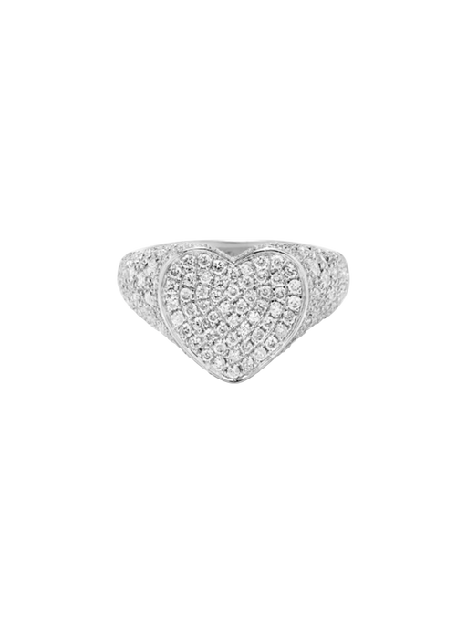 Chevalière mini coeur diamants or blanc ring photo