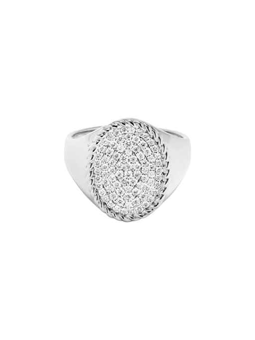 Oval signet ring with white gold diamonds photo