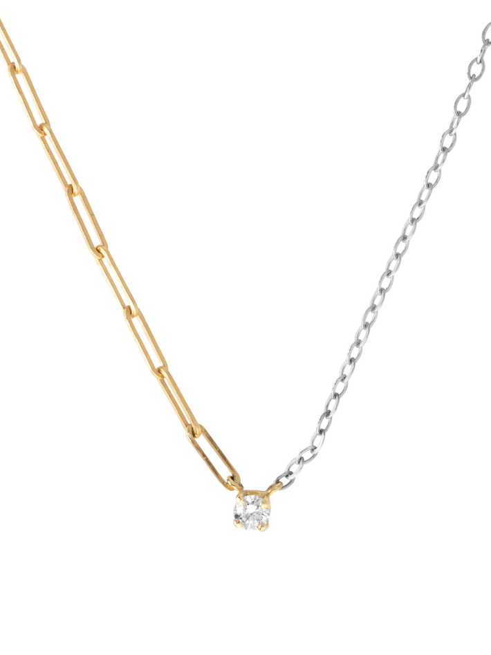 Two tone round diamond solitaire mixed-chain necklace