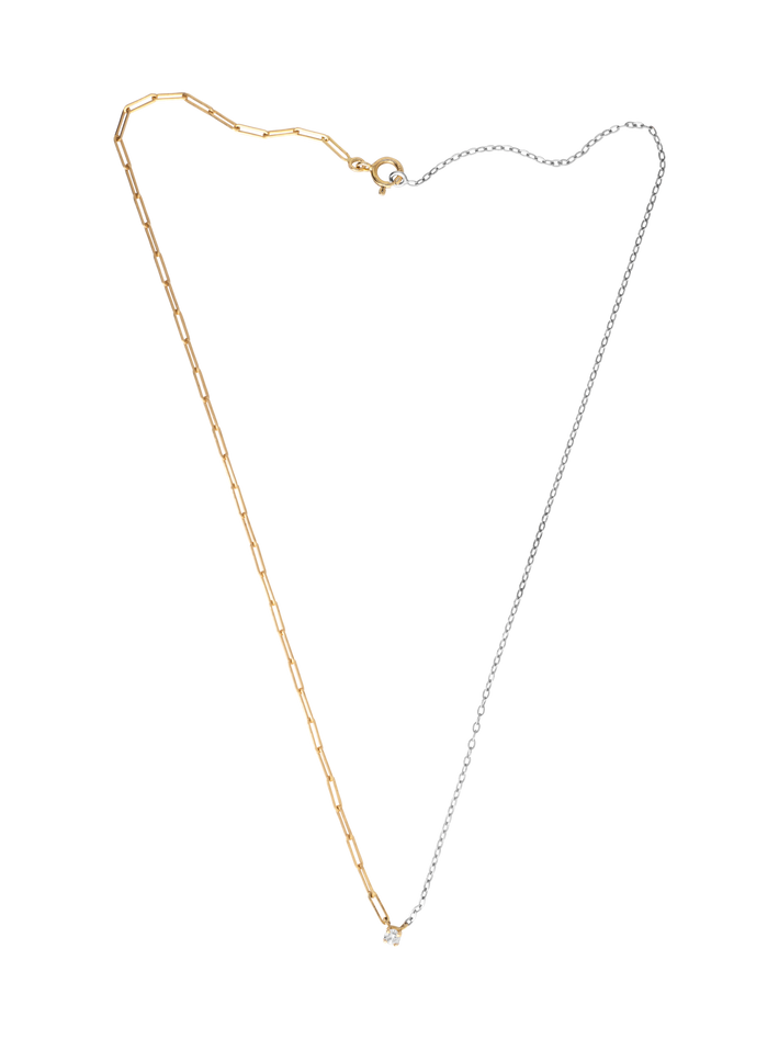 Two tone round diamond solitaire mixed-chain necklace