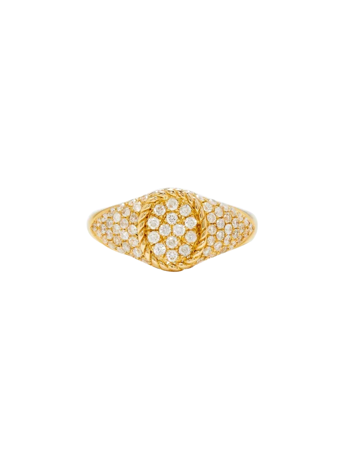 Baby chevalière ovale full diamants or jaune ring