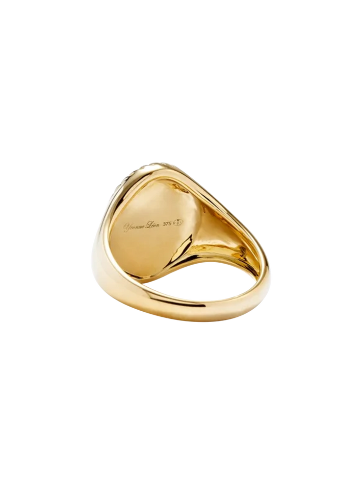 Yellow gold tiger eye oval signet ring