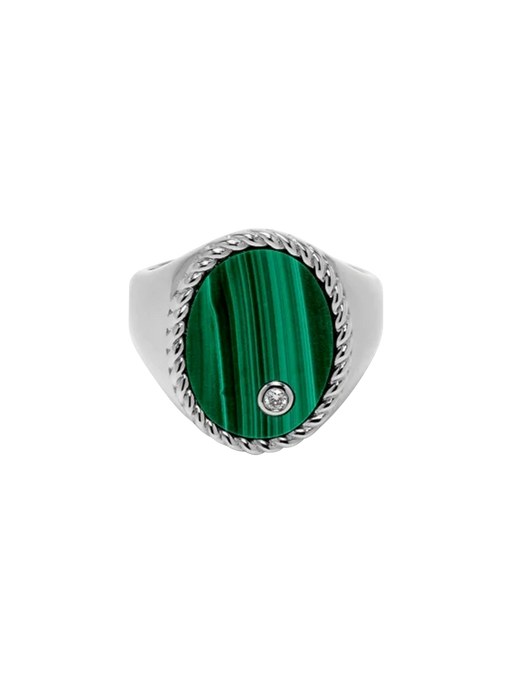 Oval malachite signet ring white gold photo