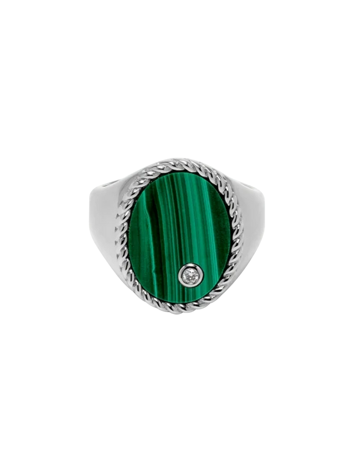 Oval malachite signet ring white gold