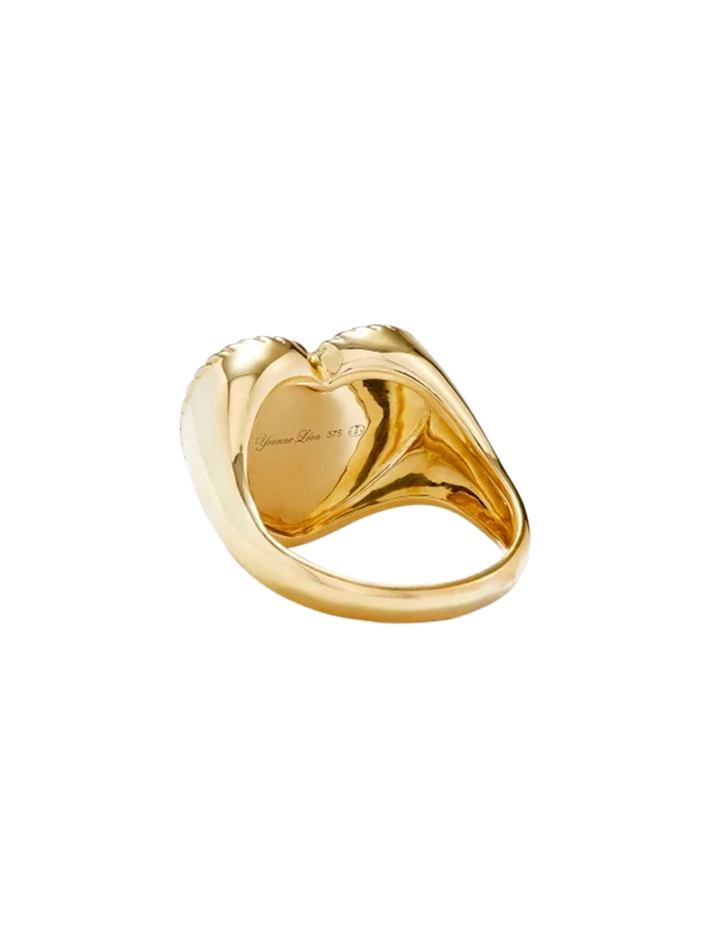 Yellow gold coral heart signet ring