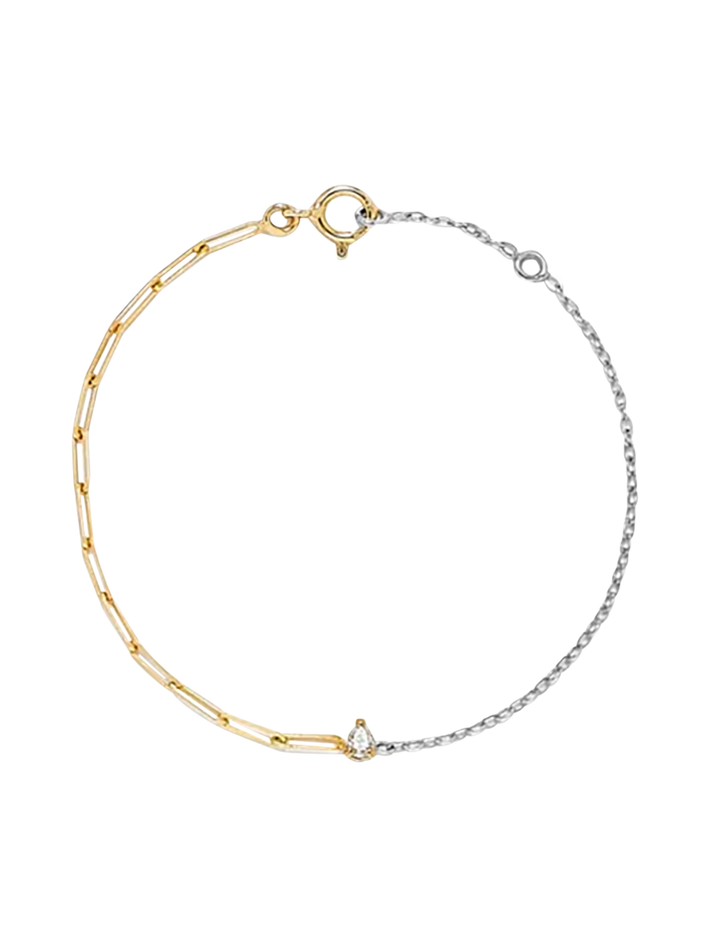 Mixed gold pear diamond 0.10ct solitaire bracelet