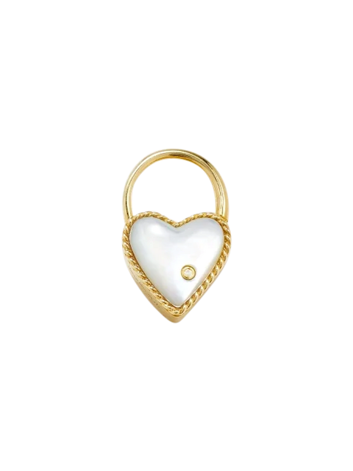 Yellow gold mother-of-pearl heart padlock hoop