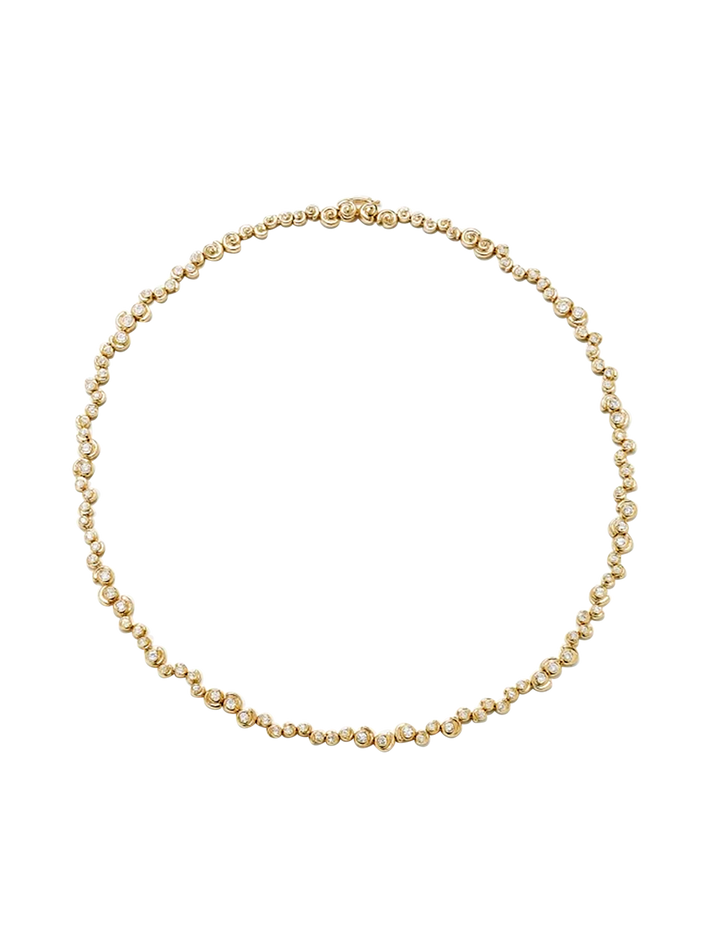 Yellow gold diamond snail river tennis necklace