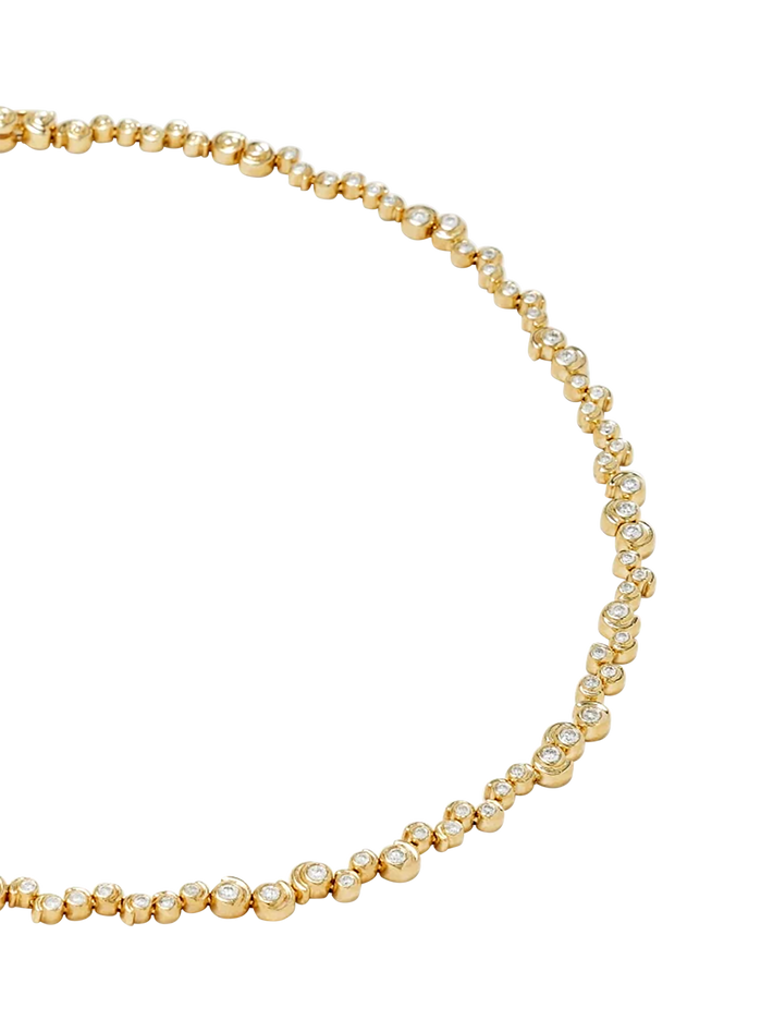 Yellow gold diamond snail river tennis necklace