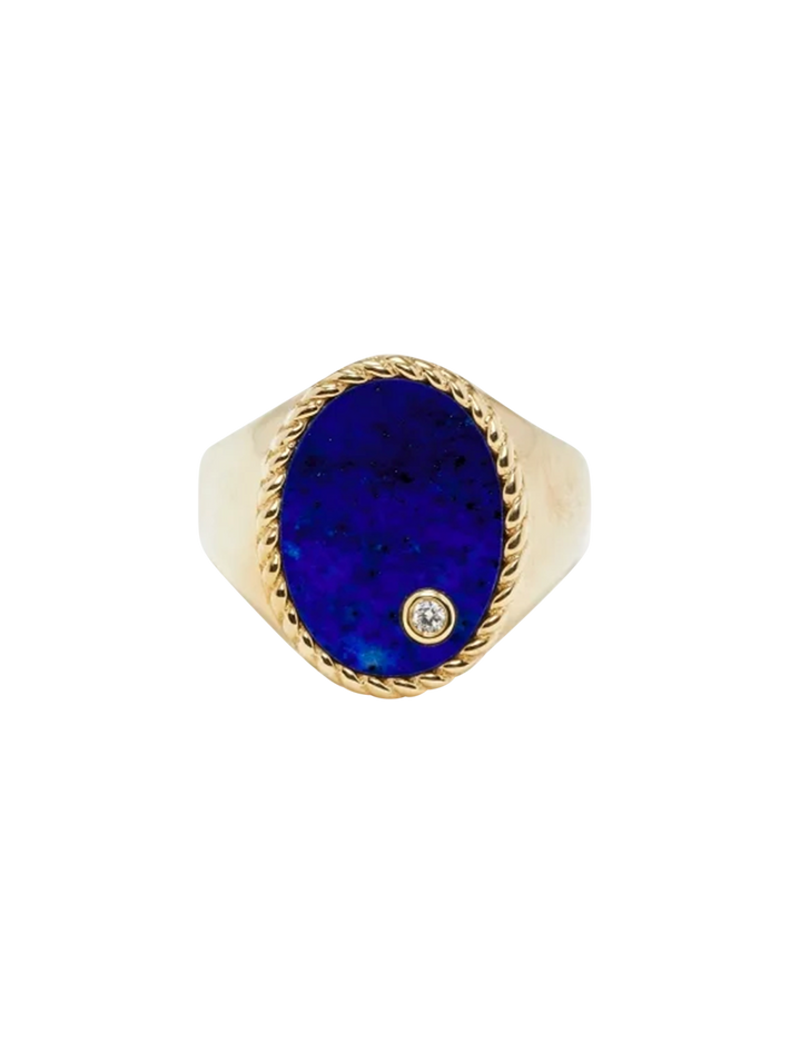 Oval signet ring lapis lazuli yellow gold