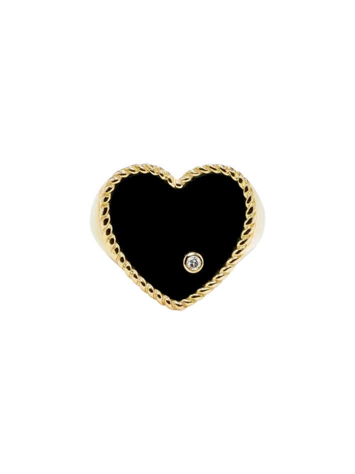 Yellow gold onyx heart signet ring