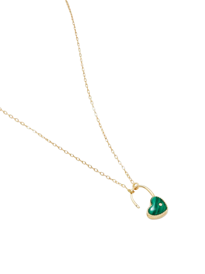 Malachite pm heart padlock necklace yellow gold