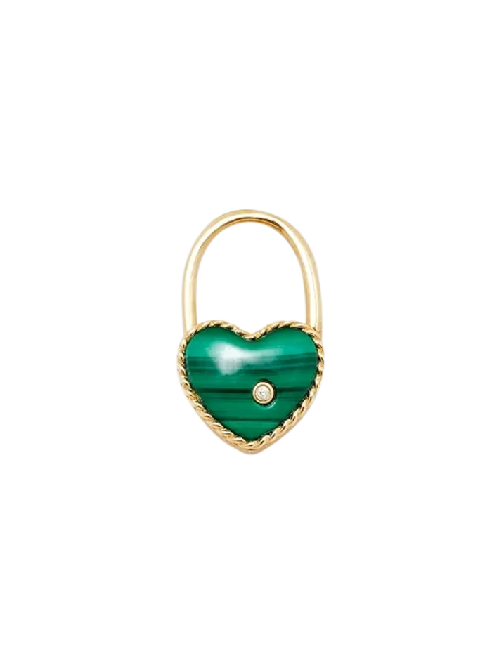 Malachite pm heart padlock necklace yellow gold