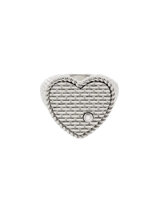 White gold cannage heart signet ring photo