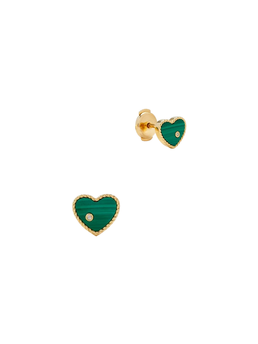 Yellow gold malachite baby heart studs photo