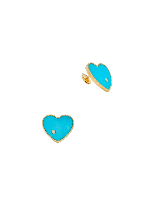Maxi yellow gold turquoise heart studs photo