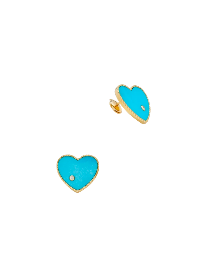 Maxi yellow gold turquoise heart studs