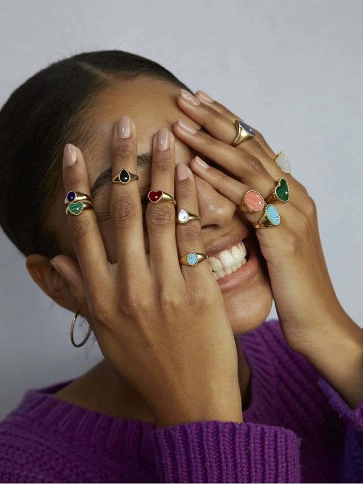 Baby chevalière coeur malachite or jaune ring