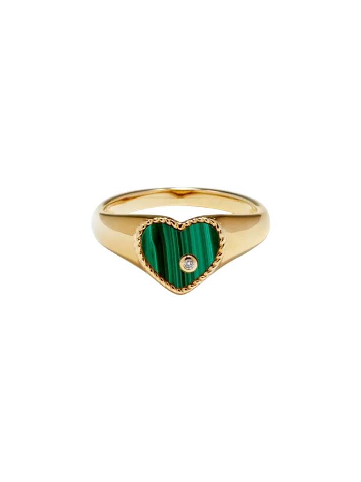 Baby chevalière coeur malachite or jaune ring