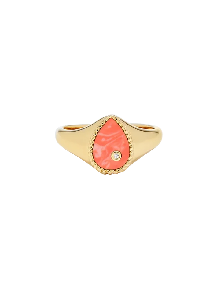 Baby chevalière poire corail or jaune ring