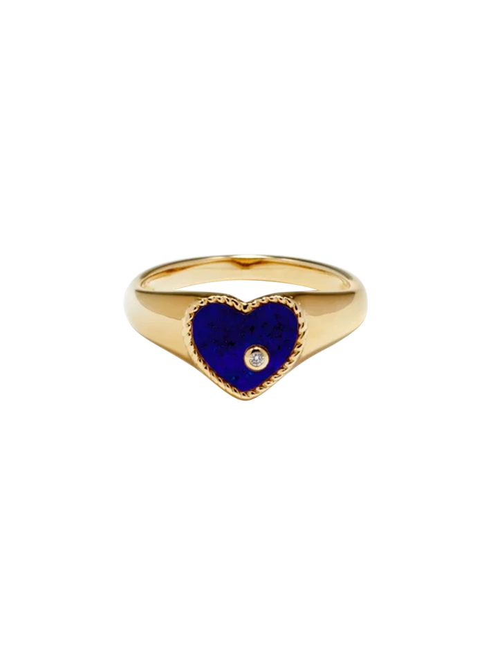 Baby chevalière coeur lapis lazuli or jaune ring