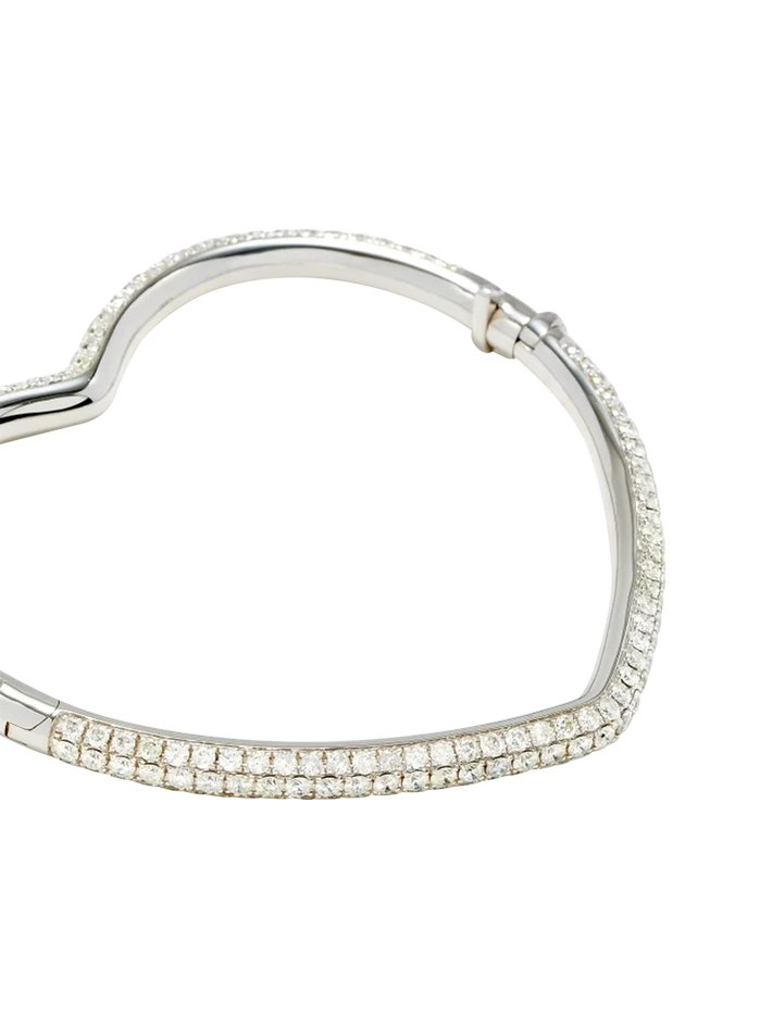 White gold full diamond heart bangle bracelet