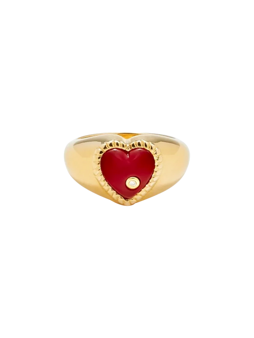 Yellow gold mini heart dome ring photo