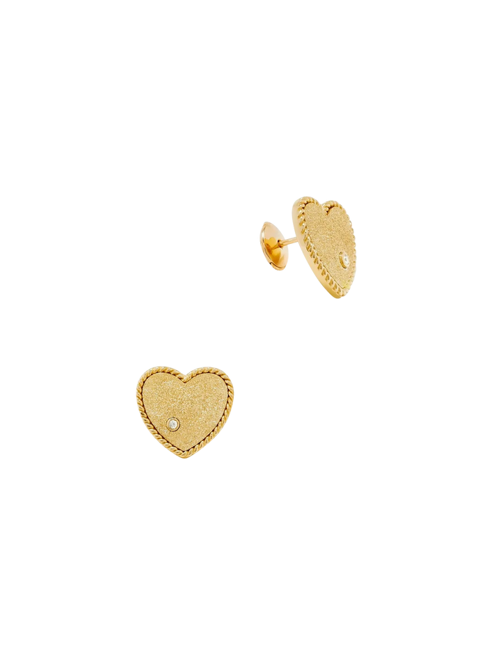 Yellow gold glitter heart studs