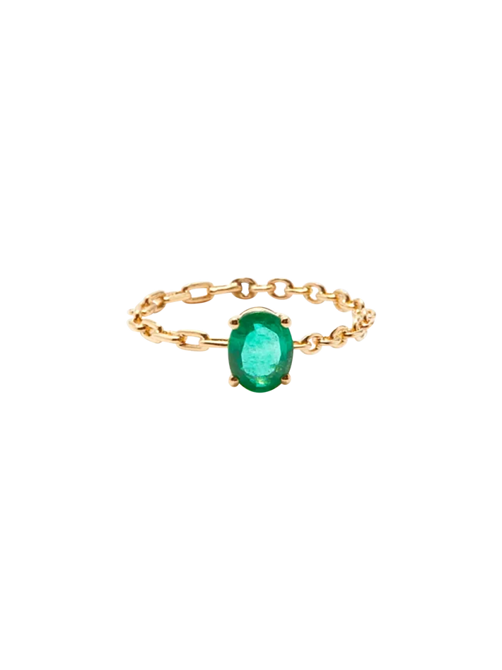 Yellow gold emerald solitaire ring