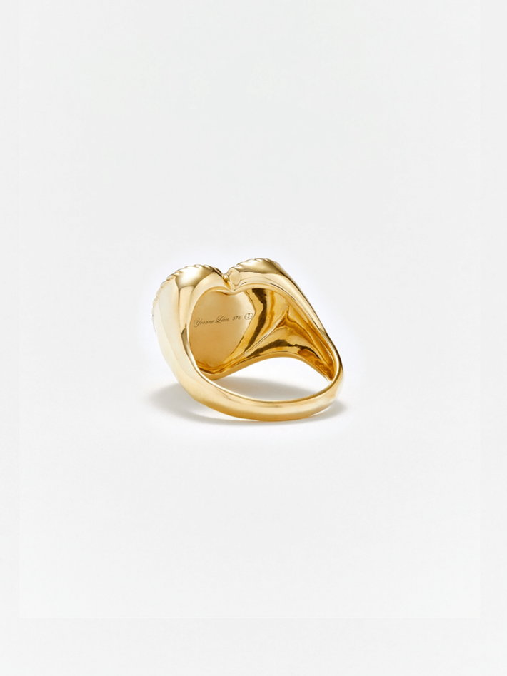 Diamond, mother of pearl and gold heart signet ring